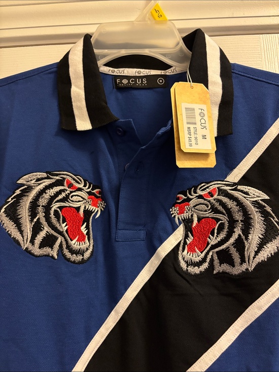 Fashion Focus Other - Focus Men’s Blue & Black Tiger-Embroidered Polo